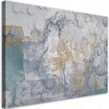 Geometric Gray Birds Canvas 60x40 in Blue