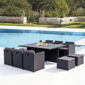 Divano da Giardino 10 Posti Resina Intrecciata Nero/Grigio Sunset