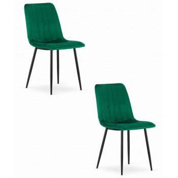 Coussinées LAVA – lot de deux chaises, finition velours vert, pieds métalliques noirs