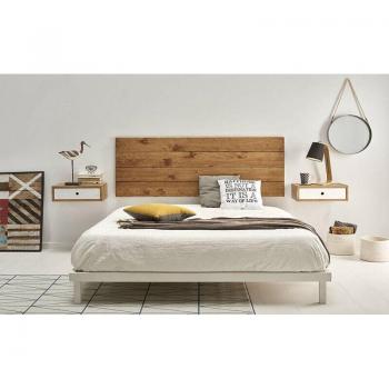 Mueble Cama Express: Cabecero Natural + 2 Mesitas + Cajón Blanco