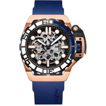 Reloj Mazzucato Dive SK2‑RG: Esqueleto Azul/Oro Rosa, 100 m, automático