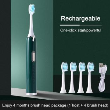5 Mode USB Rechargeable Sonic Toothbrush with 2 Extra Brush Heads