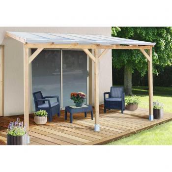 Pergola en Bois Traité 3x3,7m avec Toit en Polycarbonate