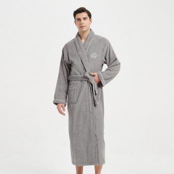 Warmer Winter Bademantel für Männer, 100% Baumwolle, dickes Frottee, langes Kleid im festen Plaid-Design