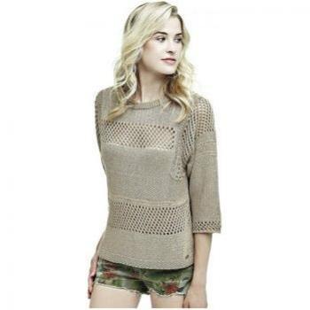 Pull Guess Femme Beige Ines Raffia 3/4