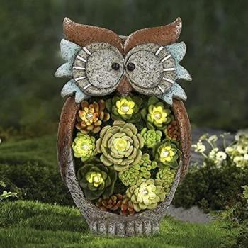 Resin Owl Solar Light Sculpture