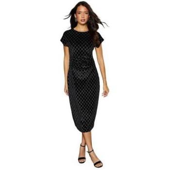 Stilvoller Glamour‑Samt‑Midikleid – Prinzipien Damen, Taille „Rutsch“, 12 UK, Schwarz