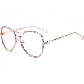 Women’s Luxury Rhinestone Myopia Glasses with Blue Light Blocking