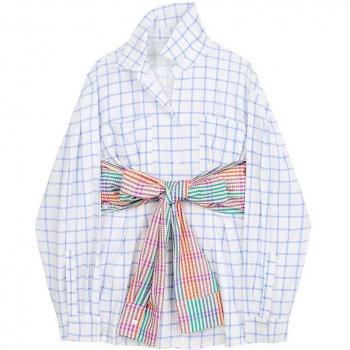 Blusa a Cuadros de Cintura Alta para Mujer