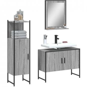 Conjunto de Móveis para Lavabo 3 Peças Cinza Sonoma