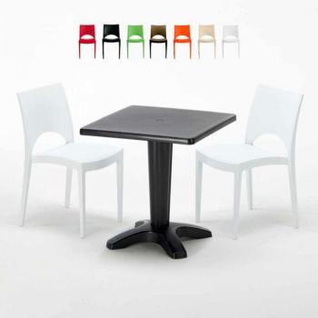 Tavolo Quadrato 70x70 cm Nero con 2 Sedie di Design “Paris Aia” colorate – Bianco