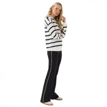 Black Long-Sleeve Flared Stripe Leggings for Women – 18XL