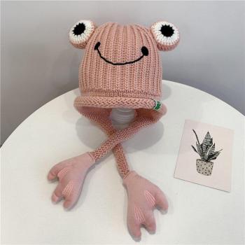 Warme Ohrflappenmütze für Kinder 3-8 Jahre mit Froschdesign