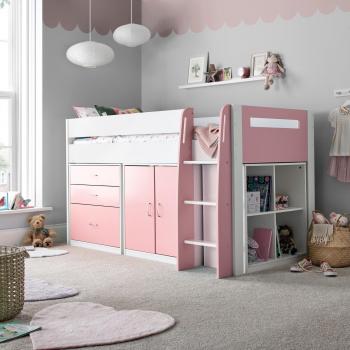 Lacy Pink Storage Mid Sleeper Bed with Pocket Mattress