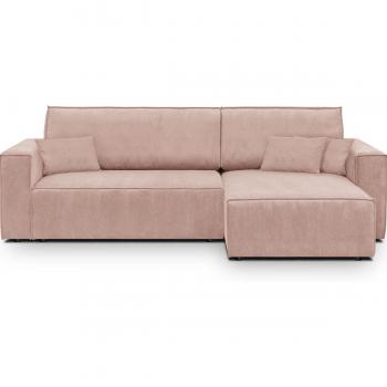 Canapé d'angle en velours rose pâle 4 places convertible