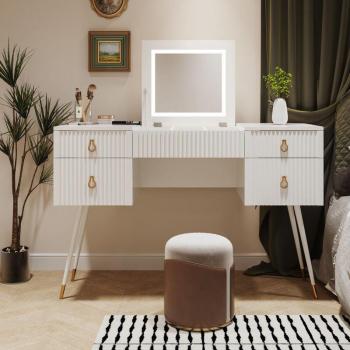 Bianco Oro: Toeletta a 4 Cassetti e Specchio Led