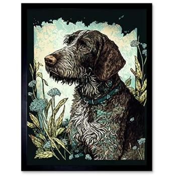 German Wirehead Pointer Floral Portrait Poster
