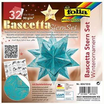 Folia Bascetta-Stern Set, 15x15cm, 32 Blatt Türkis Winterornament kupfer bedruckt
