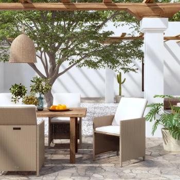 Chaises de jardin en résine tressée beige avec coussins, lot de 4