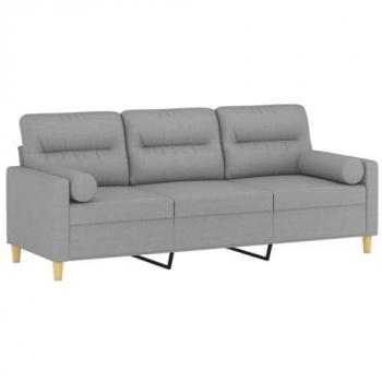 180 cm Light Grey Fabric 3-Seater Sofa with Throw Pillows