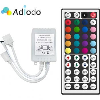 Regulador RGB de lámpara LED con 5 m, conectores duales y 24 teclas