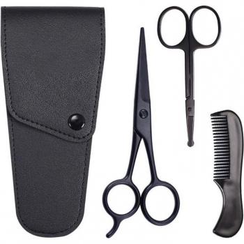 Set de cuidado de barba y bigote, tijeras y peine, 3 uds