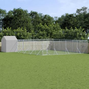 Perro Exterior Kennel con Techo Plata 10x10x2,5m Acero Galvanizado