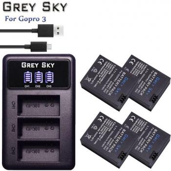 Batteries de secours Hero 3 GoPro – Pack 3×1600 mAh avec chargeur LED double USB