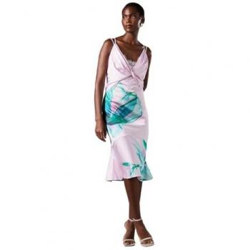 Lilac Lace‑Insert Satin A‑line Dress