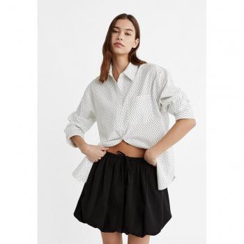 Stradivarius XS Black Oversized Poplin Dress Shirt – Polka Dot Design