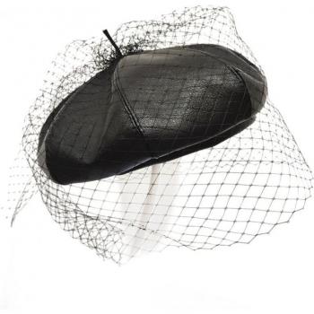 Bonnet féminin noir en cuir, béret à voile maille, double finition