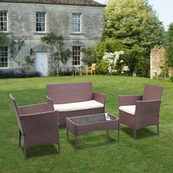 4-Piece Rattan Garden Lounge Set with Table