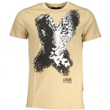Beige Cotton T-Shirt with Print Logo