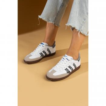 Sneaker femminili con lacci e suola confortevole a 3 bande 001-1009-BiancoNeroShawl
