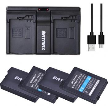4Pcs 2400mAh PSP 2000 Rechargeable Battery + Dual USB Charger