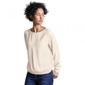 Street One Damenbluse – geraffter Saum, weiß, unifarben, U-Boot-Style