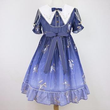 Vestido de Princesa de Hadas, Estilo Lolita Japonés, Manga Corta, con Lazo y Volantes