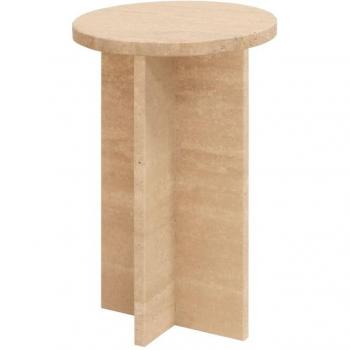 Mesa Auxiliar Redonda en Mármol Travertino Ø28x45 cm – Decowood Toscana