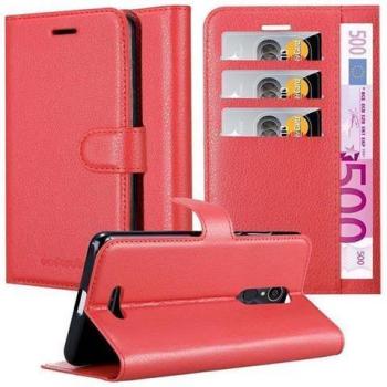 Cubierta de Protección en Rojo Carmín para Alcatel 3C con Soporte y Portatarjetas