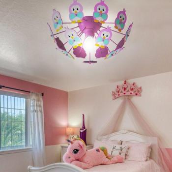 Wandlampe für Kinder mit Eulen-Motiv, in Rosa, LED, Holz/Metall, 1055 Lumen, Warmweiß