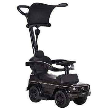 HOMCOM Porteur Enfants Voiture Enfant Multi-équipée 12-36 Mois klaxon Marche-Pieds, Garde-Corps et ombrelle Noir