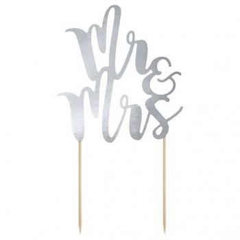 Partydeco Cake Topper Mr & Mrs Hochzeit 25.5cm, silber