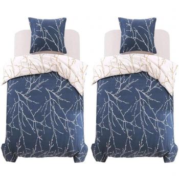 VidaXL Set di Lenzuola con Federe Stampa Rami 155x220/80x80 cm