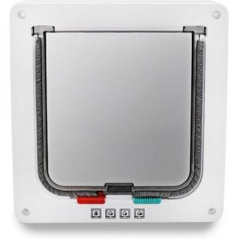 Puerta de gato con cierre ajustable de 4 vías, instalación sencilla, color blanco y marrón