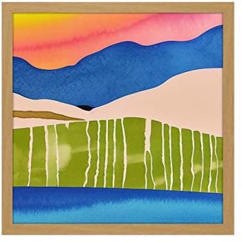 Coastal Twilight Landscape Wall Decor, 16x16 in Light Oak