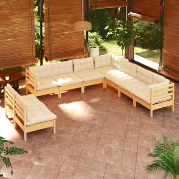 Set Jardín Todo en Uno: 9 Piezas y Cojines de Madera Pino Crema