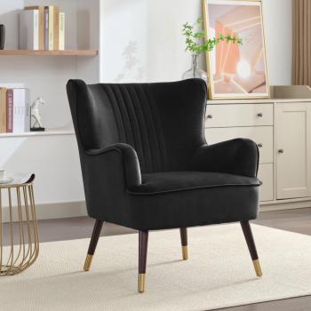 Madison Velvet Leather‑Trimmed Accent Chair – Black