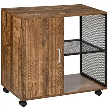 Caisson Organiseur Bureau Support d'Imprimante avec 2 Niches et Grand Plateau en Bois Métal Noir 70x65x40cm