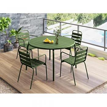 Table de jardin D.110 cm avec 4 fauteuils empilables
