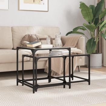 Nesting Coffee Tables 2-Piece Set with Black Glass Top Steel